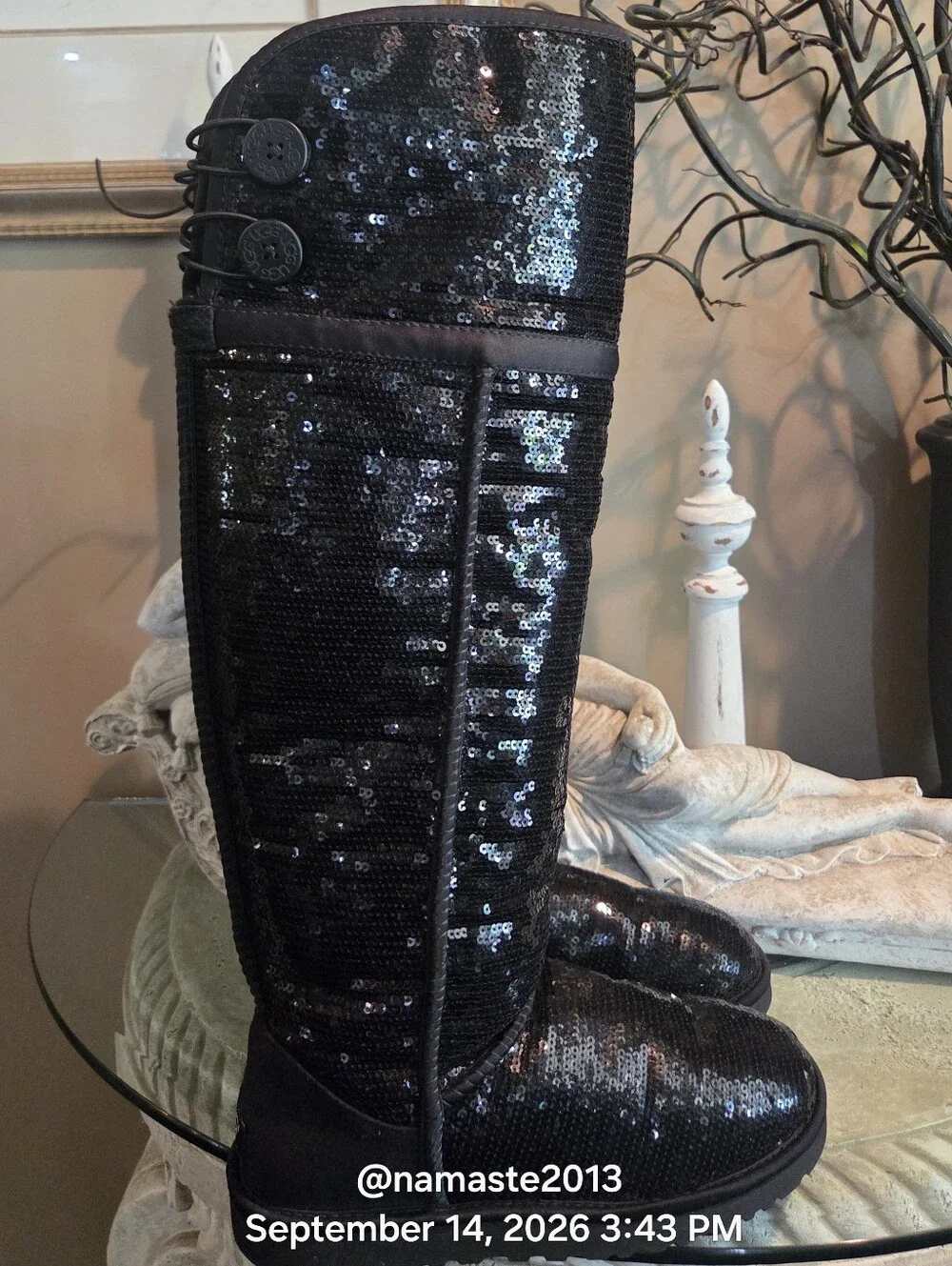 Ugg Over The Knee Bailey Button Sparkles Boot Sequins Shearling Sherpa Fur #814